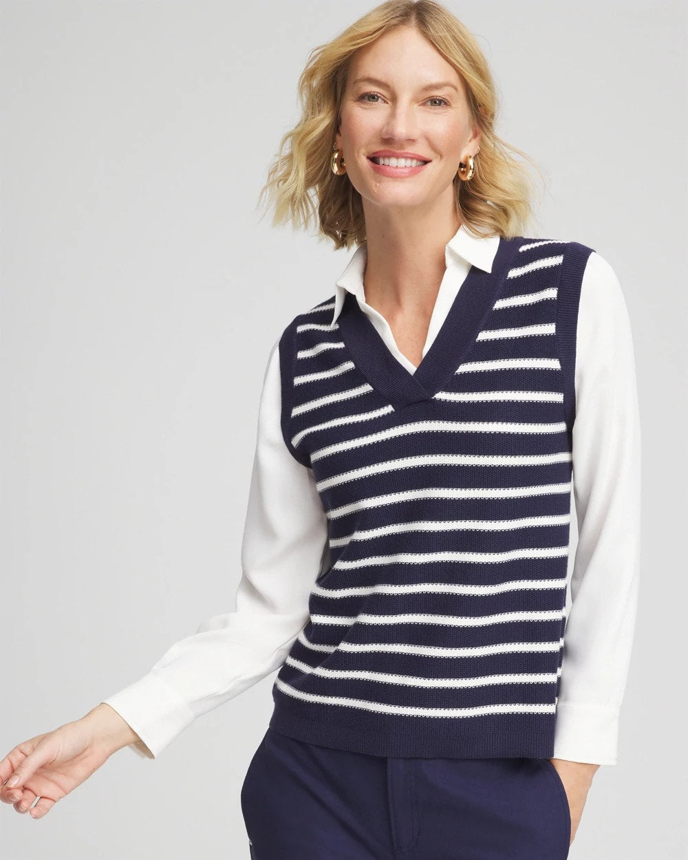 Striped V-Neck 2 in 1 Sweater Vest - Chico's