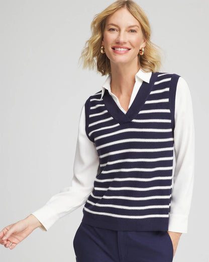 Striped V-Neck 2 in 1 Sweater Vest - Chico's