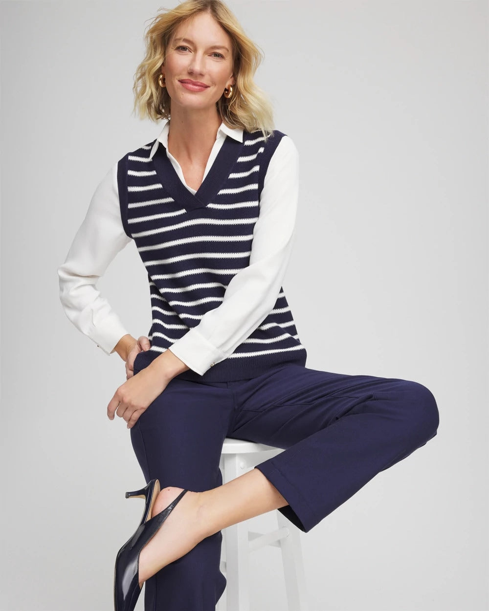 Striped V-Neck 2 in 1 Sweater Vest - Chico's