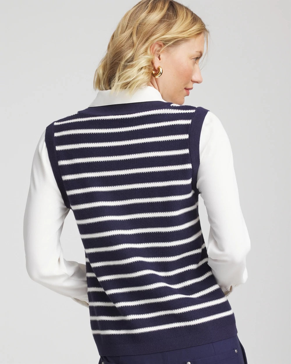 Striped V-Neck 2 in 1 Sweater Vest - Chico's
