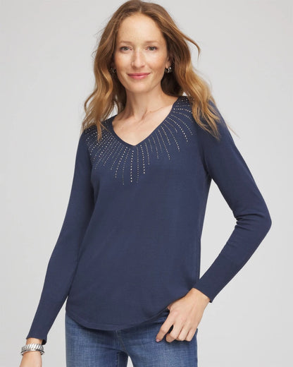 Ella Embellished V-Neck Sweater - Chico's
