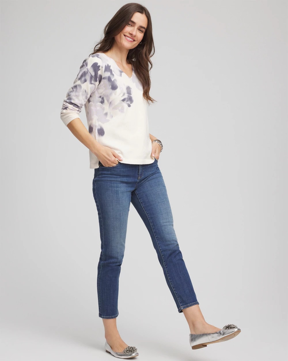 Printed V-Neck Sweater - Chico's