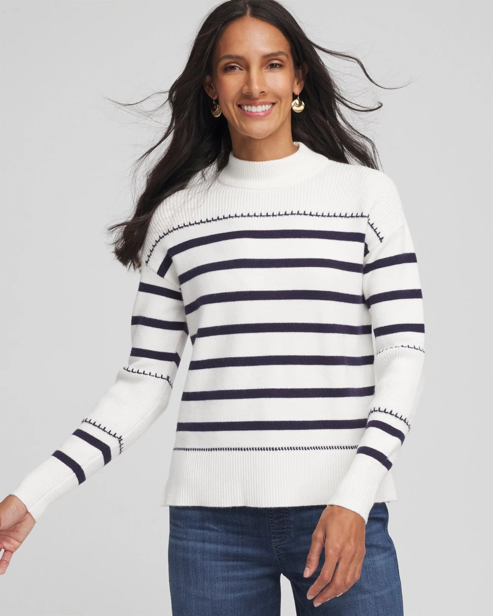 Striped Relaxed Mockneck Pullover - Chico's