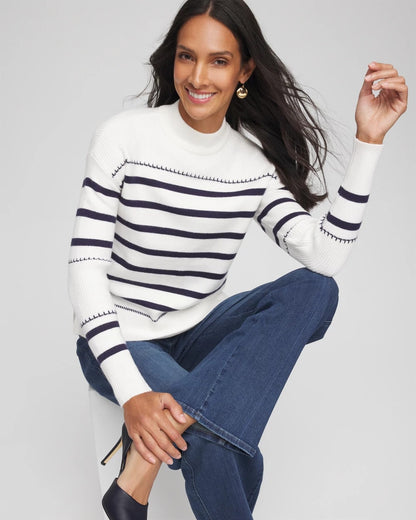 Striped Relaxed Mockneck Pullover - Chico's
