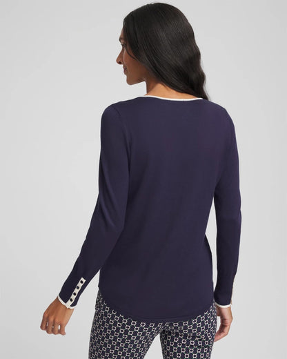 Ella Tipped V-Neck Pullover Sweater - Chico's