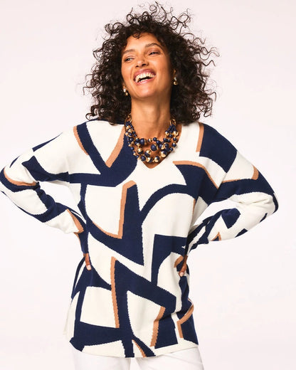 Geo Intarsia V-Neck Tunic - Chico's