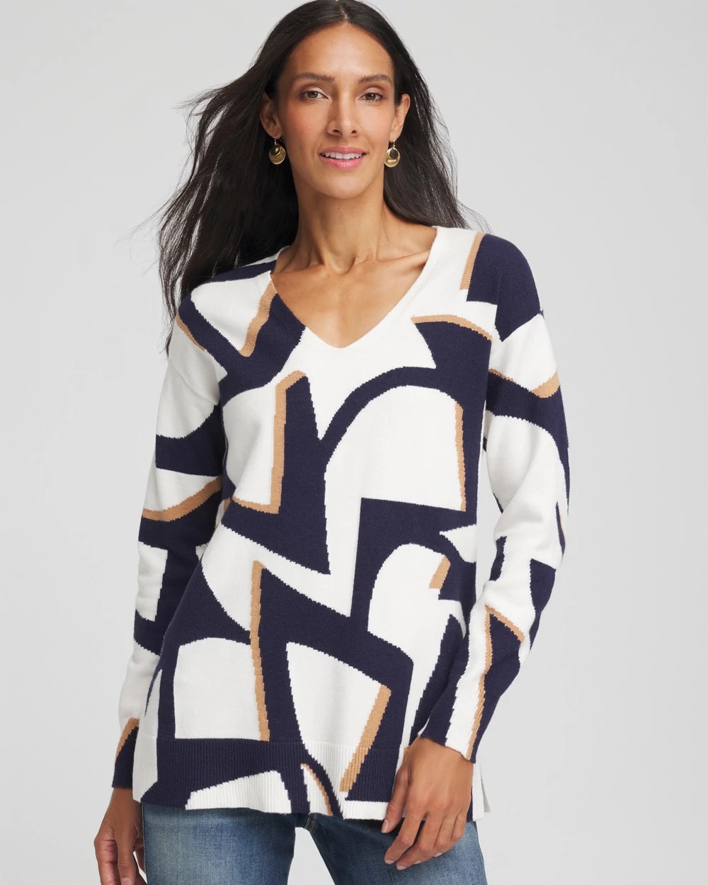 Geo Intarsia V-Neck Tunic - Chico's