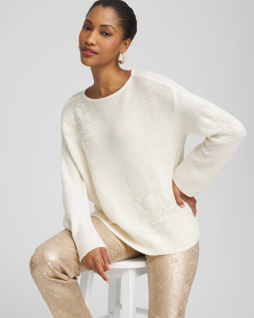 Tonal Embroidered Boatneck Pullover Sweater - Chico's