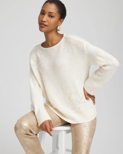 Tonal Embroidered Boatneck Pullover Sweater - Chico's