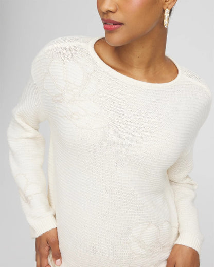 Tonal Embroidered Boatneck Pullover Sweater - Chico's