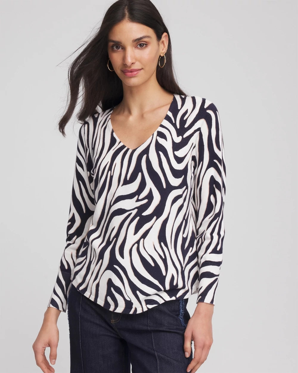 Ella Zebra V-Neck Pullover Sweater - Chico's