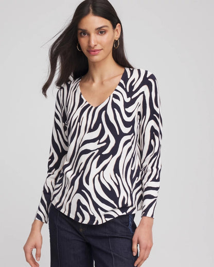 Ella Zebra V-Neck Pullover Sweater - Chico's