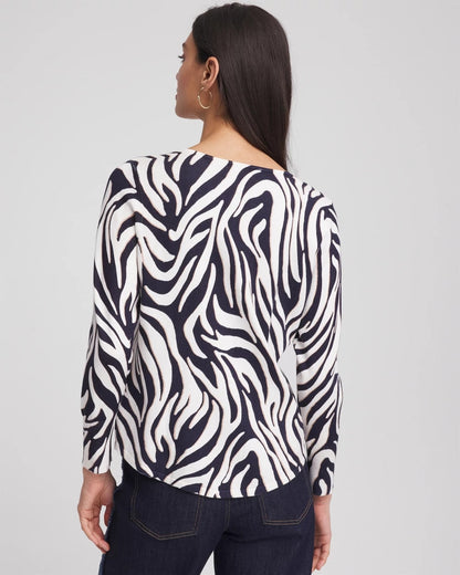 Ella Zebra V-Neck Pullover Sweater - Chico's