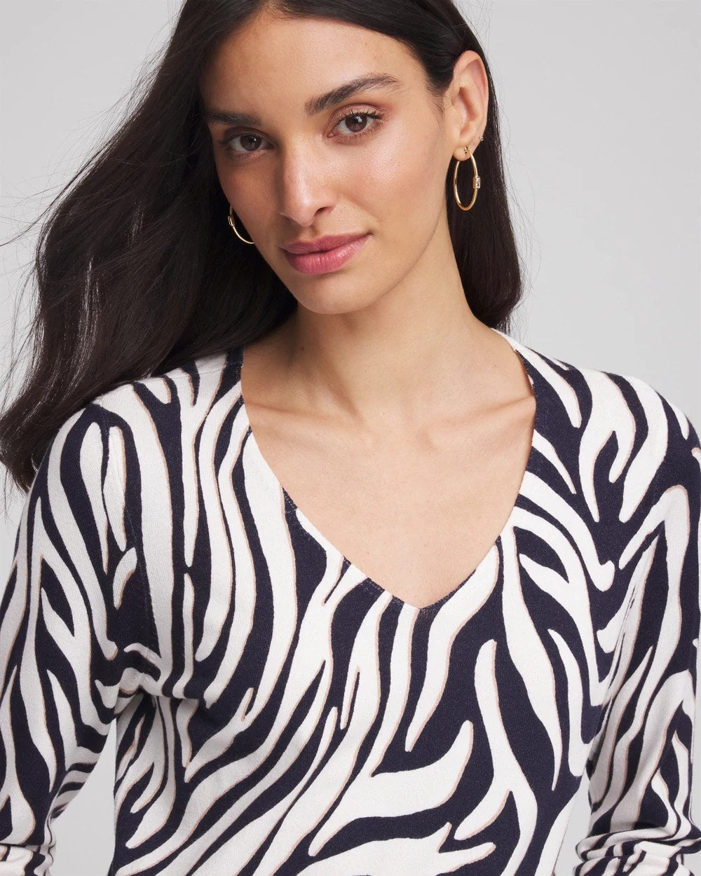 Ella Zebra V-Neck Pullover Sweater - Chico's