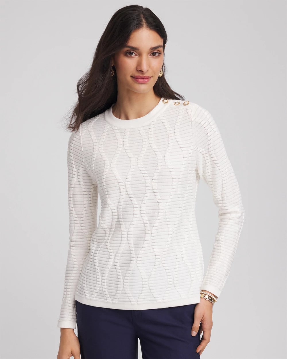 Button Shoulder Crewneck Pullover - Chico's