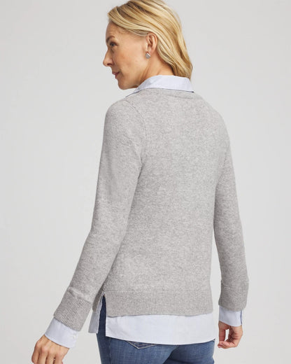 Sequin Built-In Shirt Knit Sweater - Chico's
