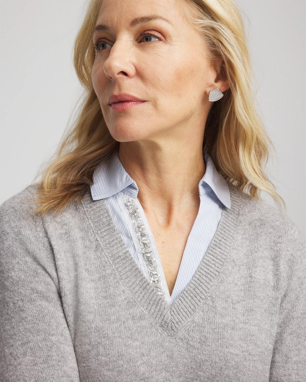 Sequin Built-In Shirt Knit Sweater - Chico's