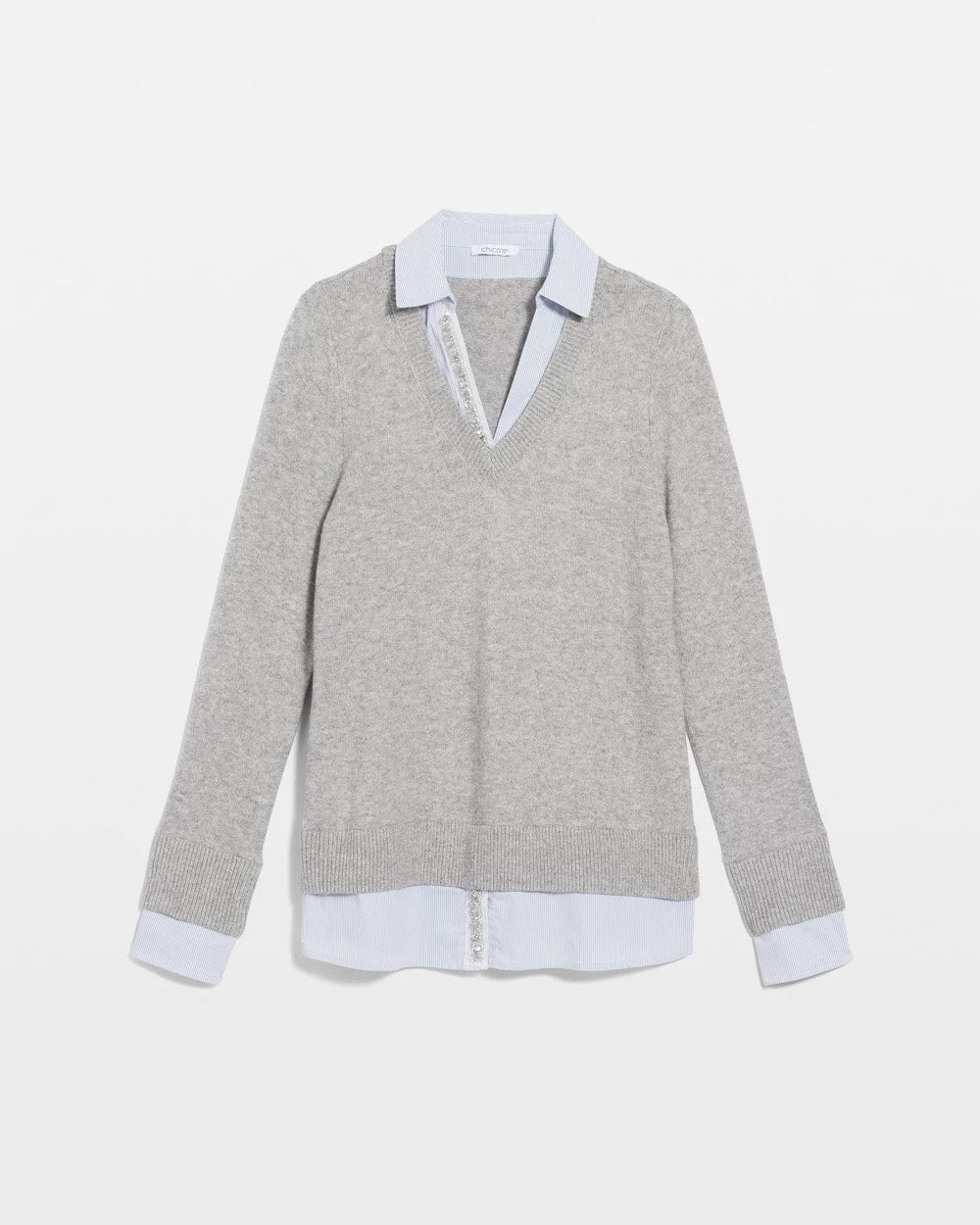 Sequin Built-In Shirt Knit Sweater - Chico's
