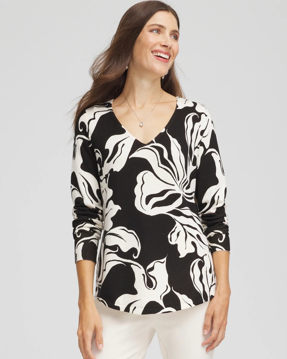 Ella Printed V-Neck Sweater - Chico's