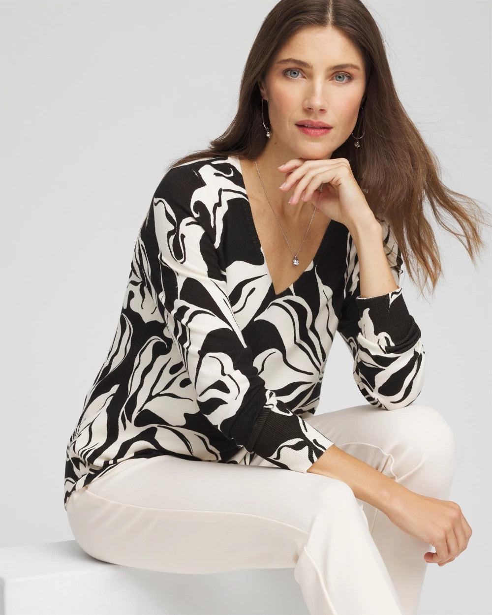 Ella Printed V-Neck Sweater - Chico's