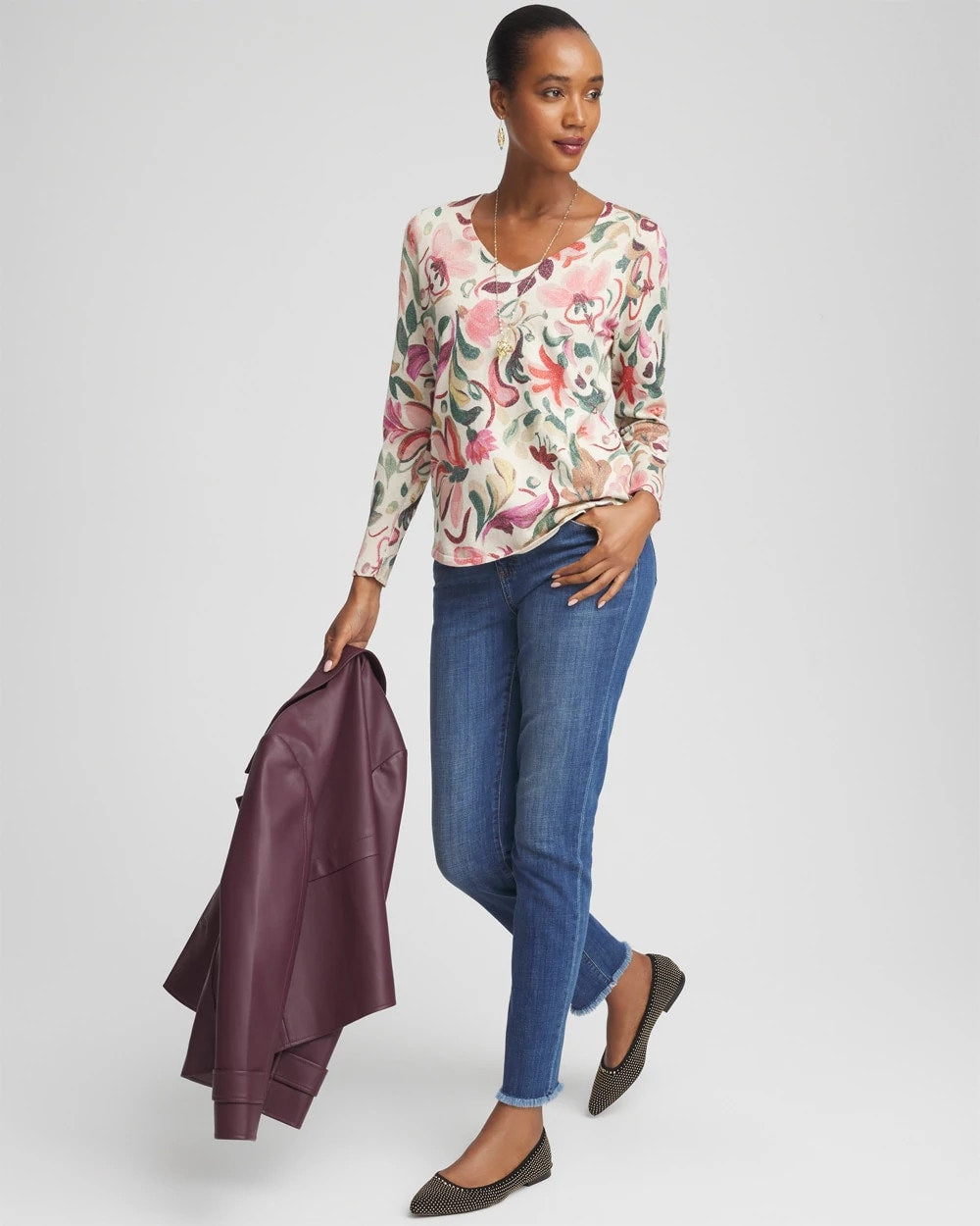 Ella V-Neck Floral Pullover Sweater - Chico's