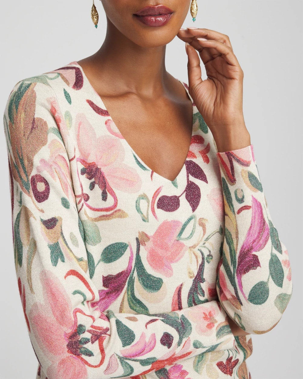 Ella V-Neck Floral Pullover Sweater - Chico's