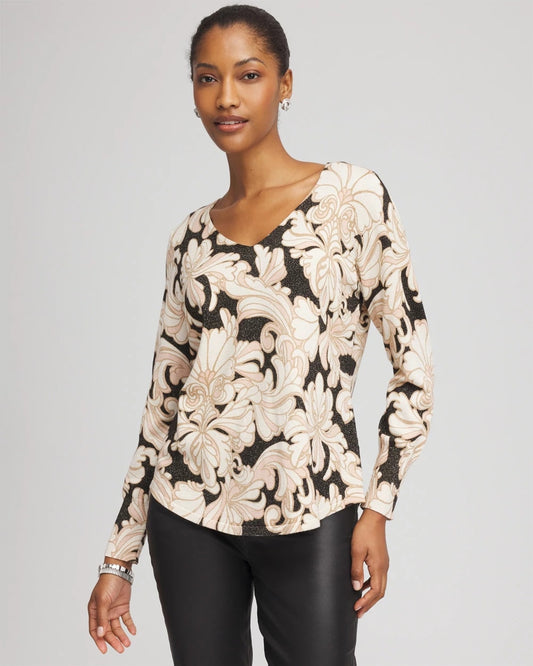 Ella Metallic V-Neck Sweater - Chico's