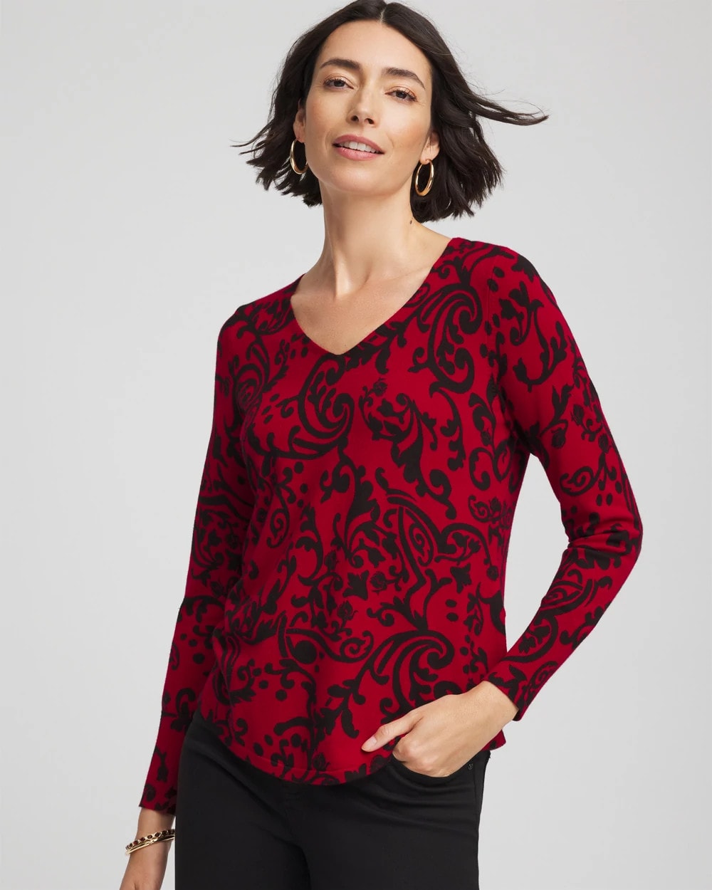 Ella Printed V-Neck Sweater - Chico's