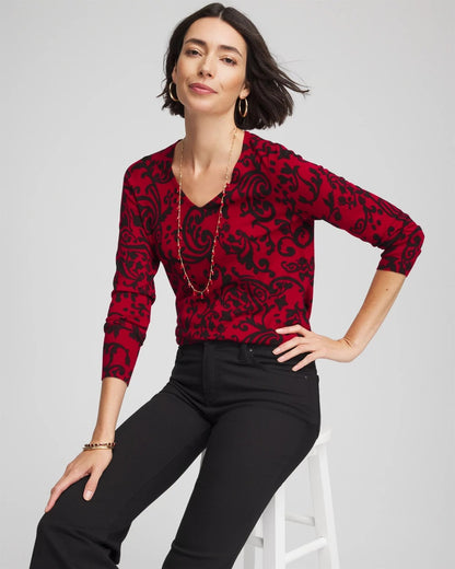 Ella Printed V-Neck Sweater - Chico's