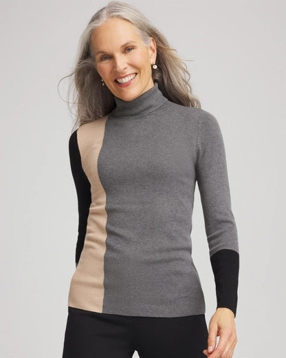 Ella Colorblock Intarsia Turtleneck Sweater - Chico's