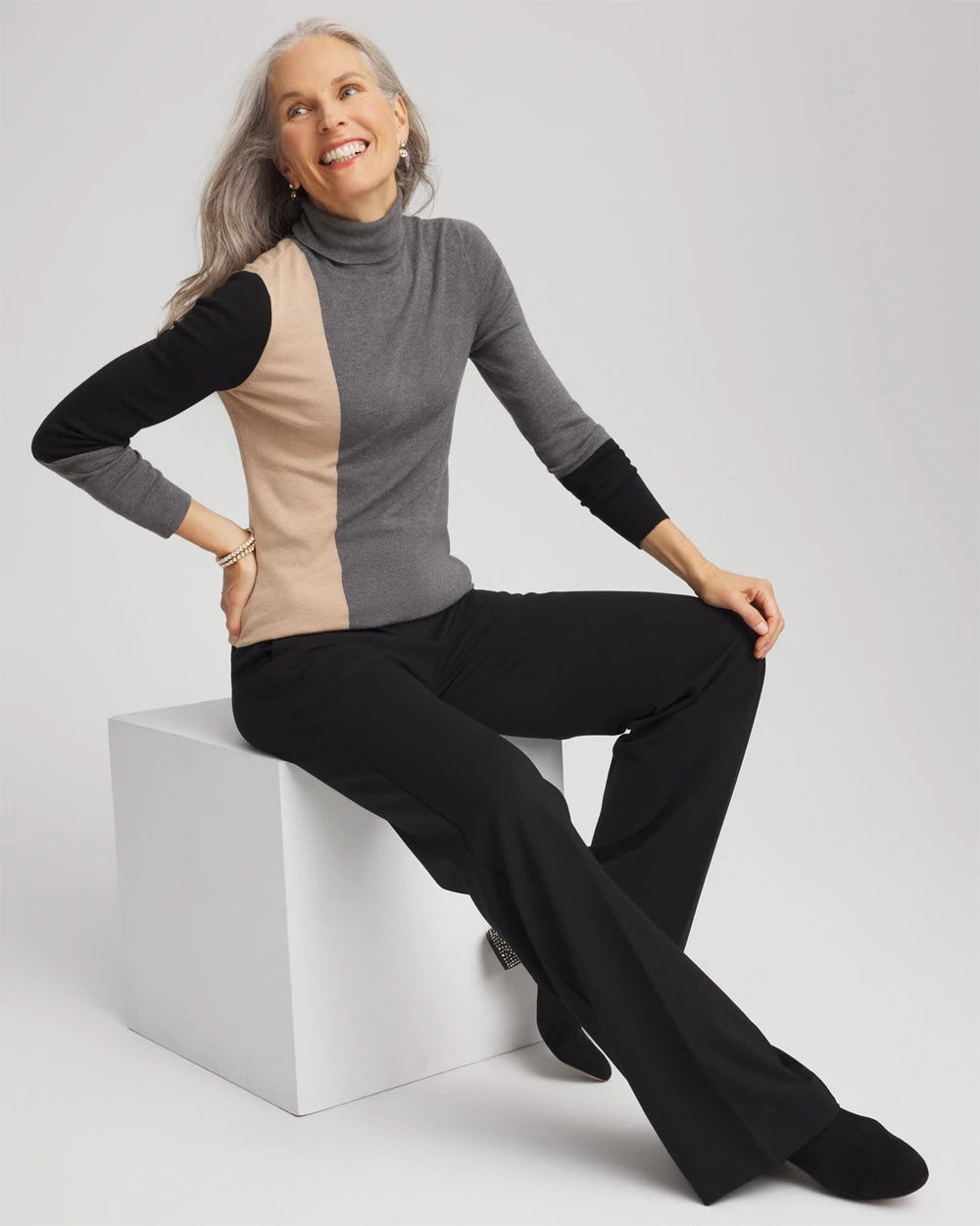 Ella Colorblock Intarsia Turtleneck Sweater - Chico's