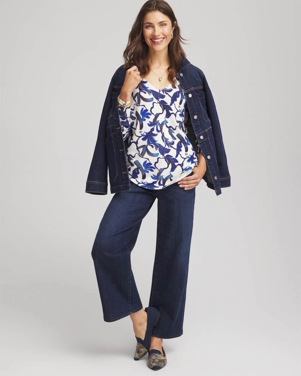 Ella V-Neck Blue-Petals Pullover Sweater - Chico's