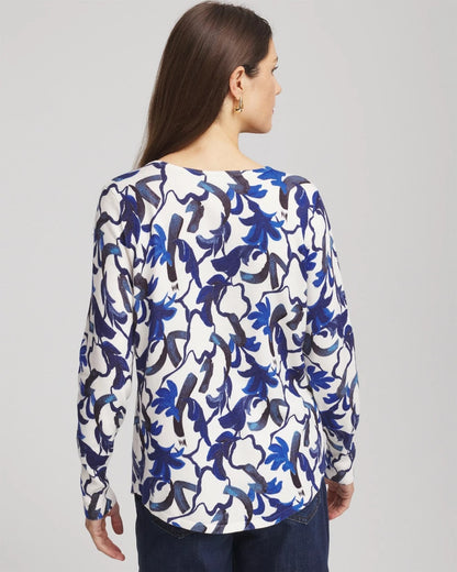 Ella V-Neck Blue-Petals Pullover Sweater - Chico's