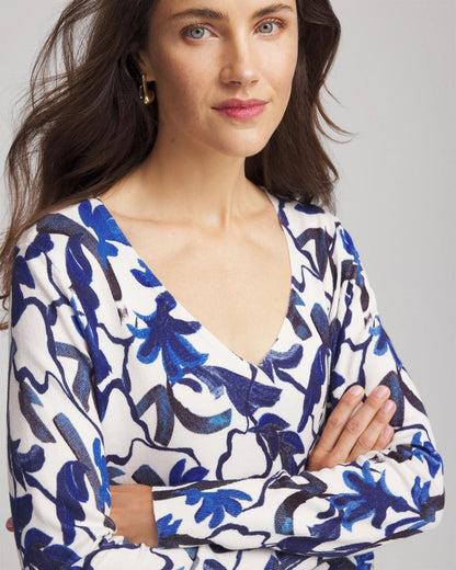 Ella V-Neck Blue-Petals Pullover Sweater - Chico's