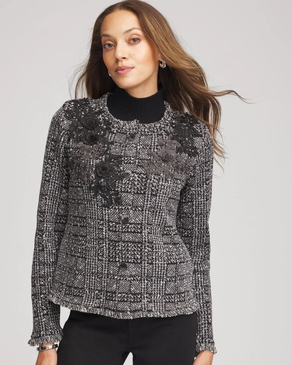 Embroidered Metallic Tweed Cardigan - Chico's