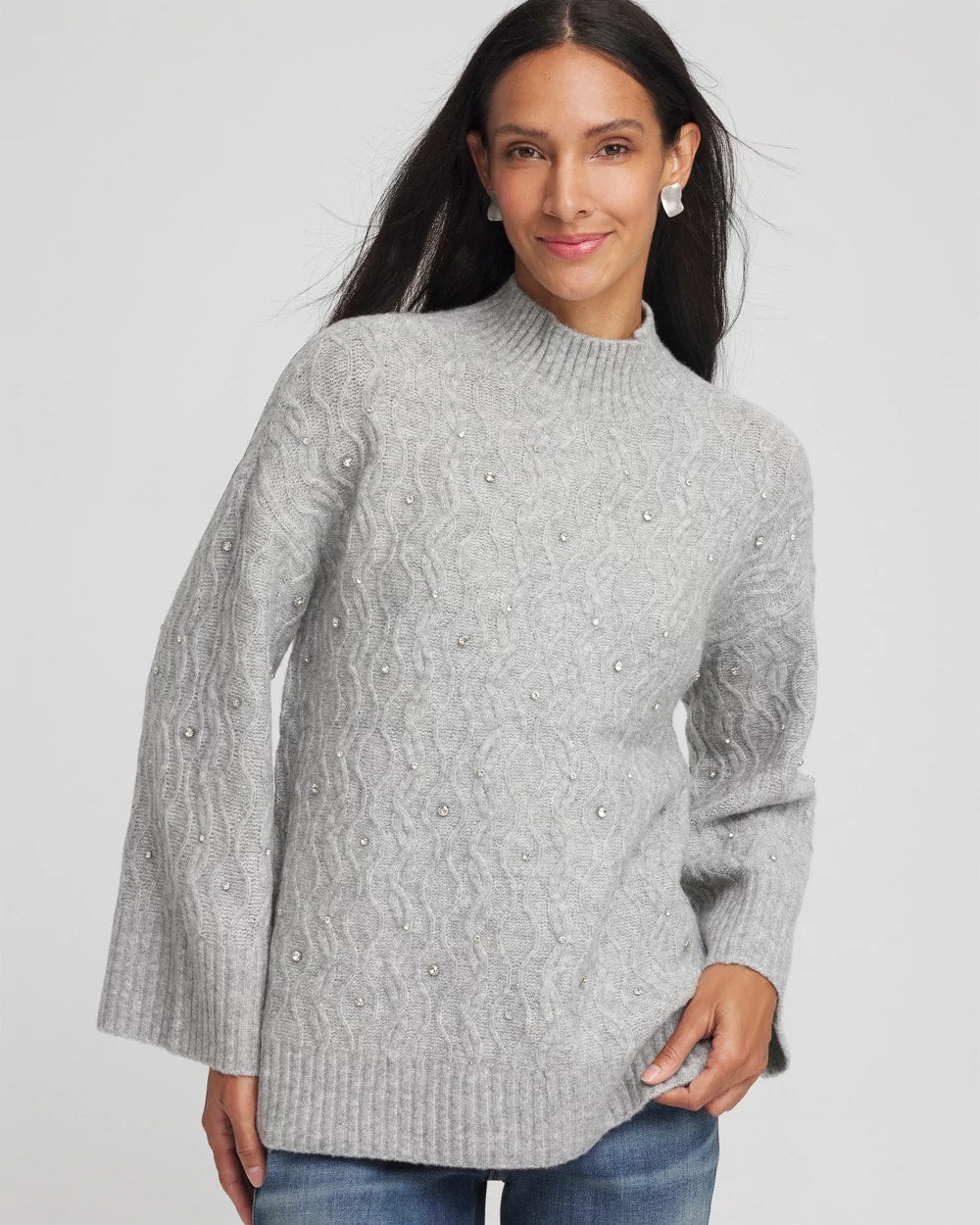 Sequined Cable Knit Sweater - Chico's