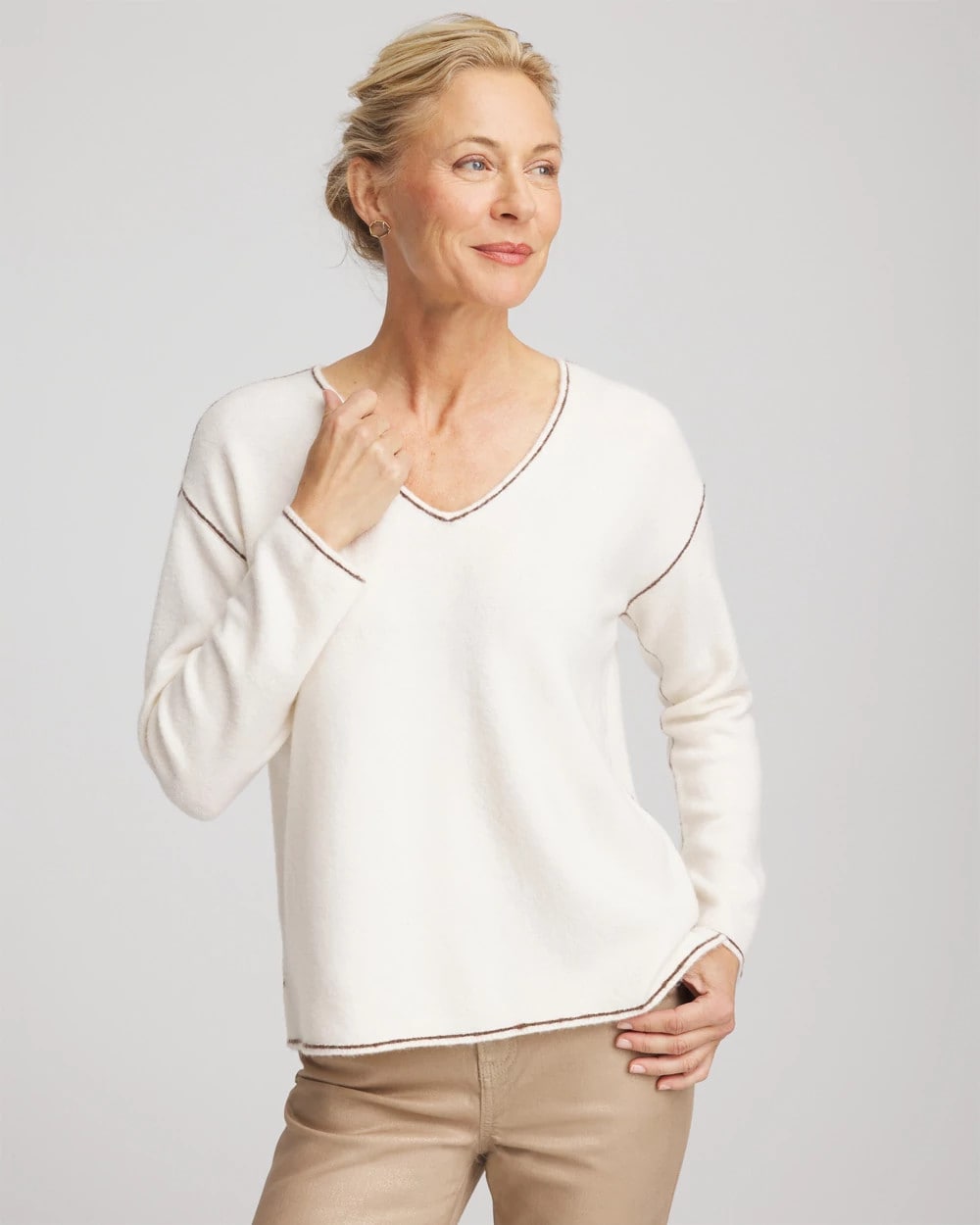 Contrast Stitch V-Neck Sweater - Chico's