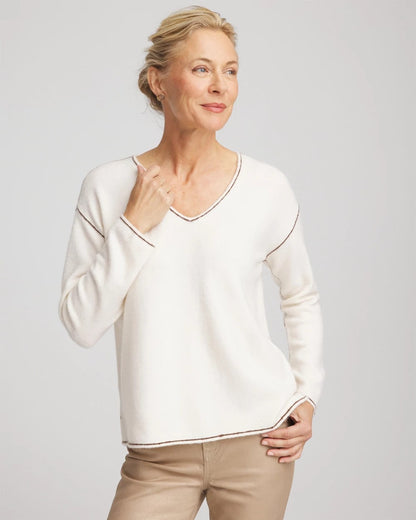 Contrast Stitch V-Neck Sweater - Chico's