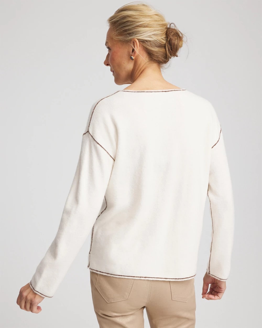 Contrast Stitch V-Neck Sweater - Chico's