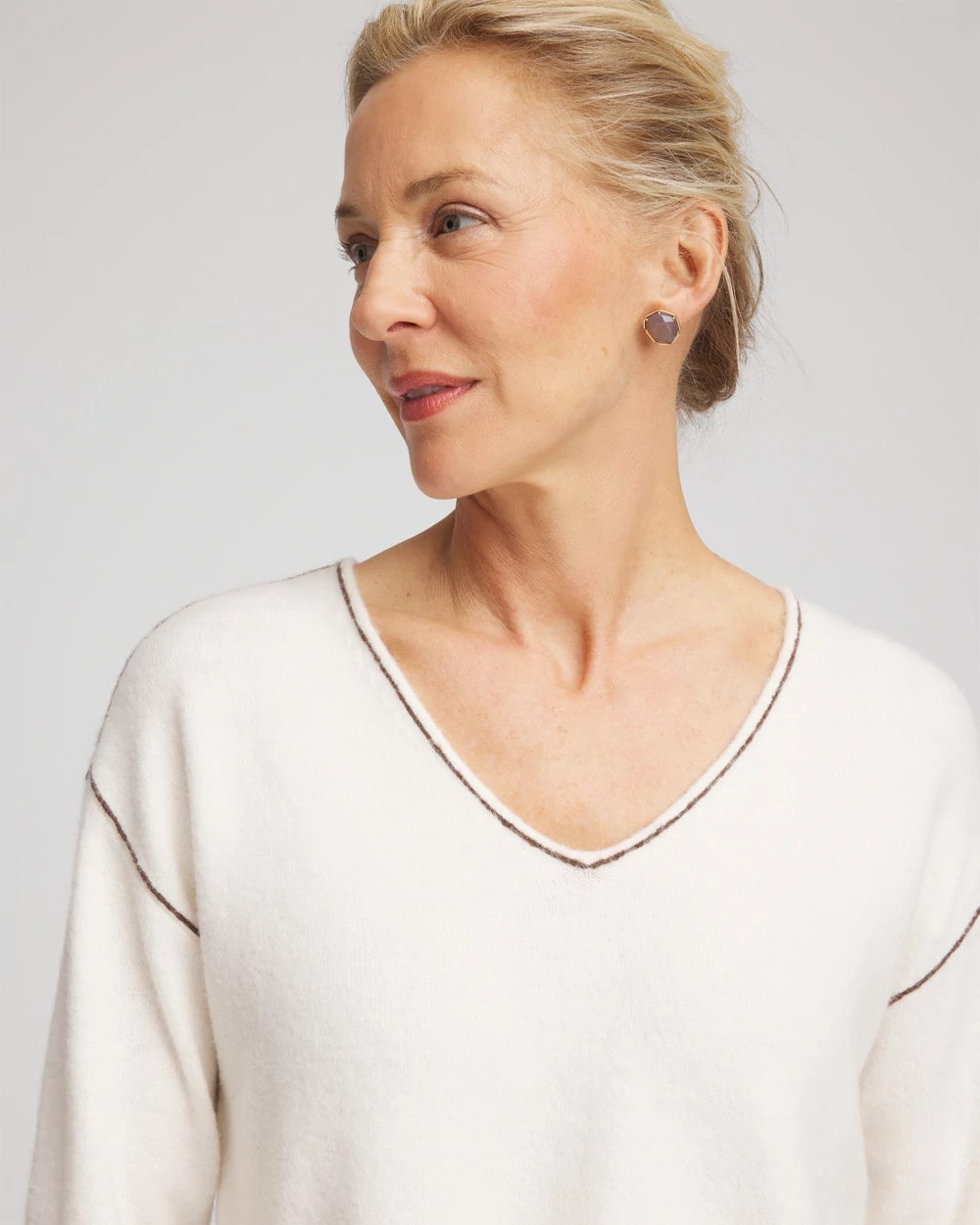 Contrast Stitch V-Neck Sweater - Chico's