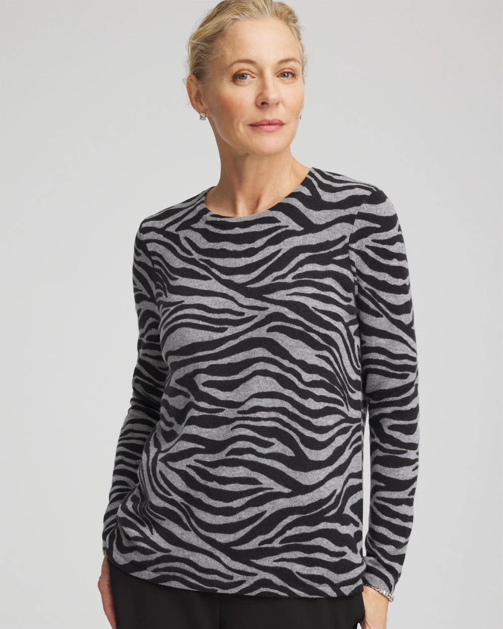 Cashmere Zebra Long-Sleeve Pullover Sweater - Chico's