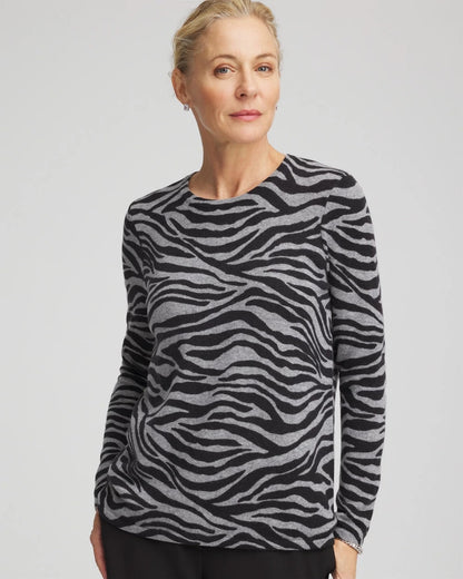 Cashmere Zebra Long-Sleeve Pullover Sweater - Chico's