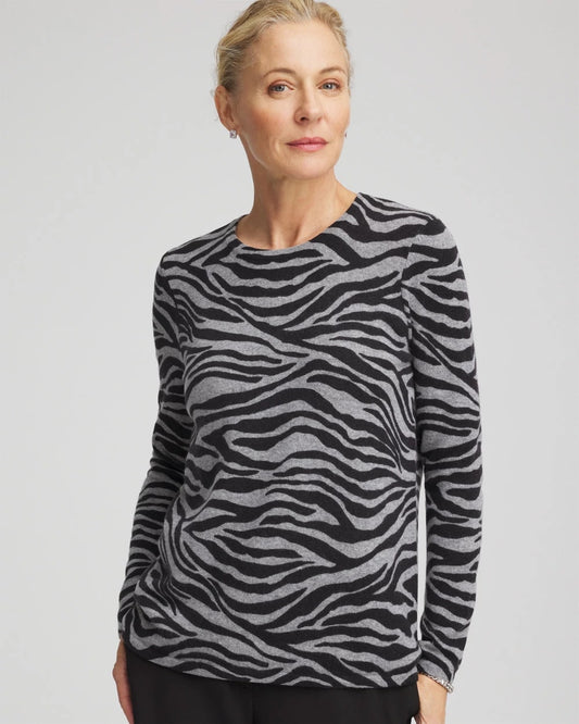 Cashmere Zebra Long-Sleeve Pullover Sweater - Chico's