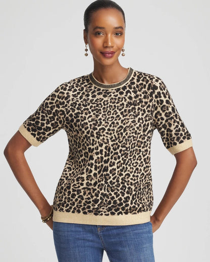 Embellished Crewneck Animal-Print Sweater - Chico's