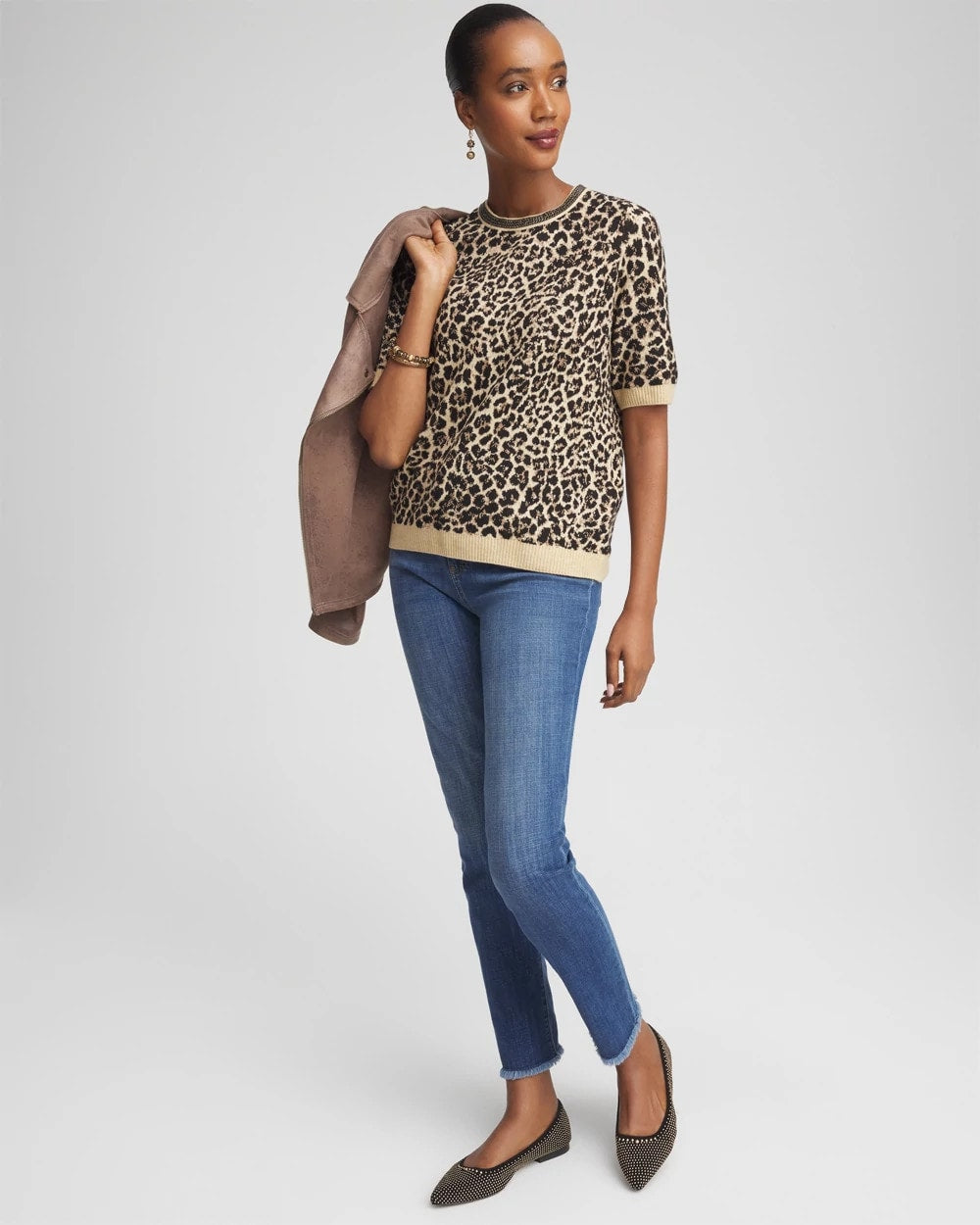 Embellished Crewneck Animal-Print Sweater - Chico's