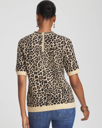 Embellished Crewneck Animal-Print Sweater - Chico's