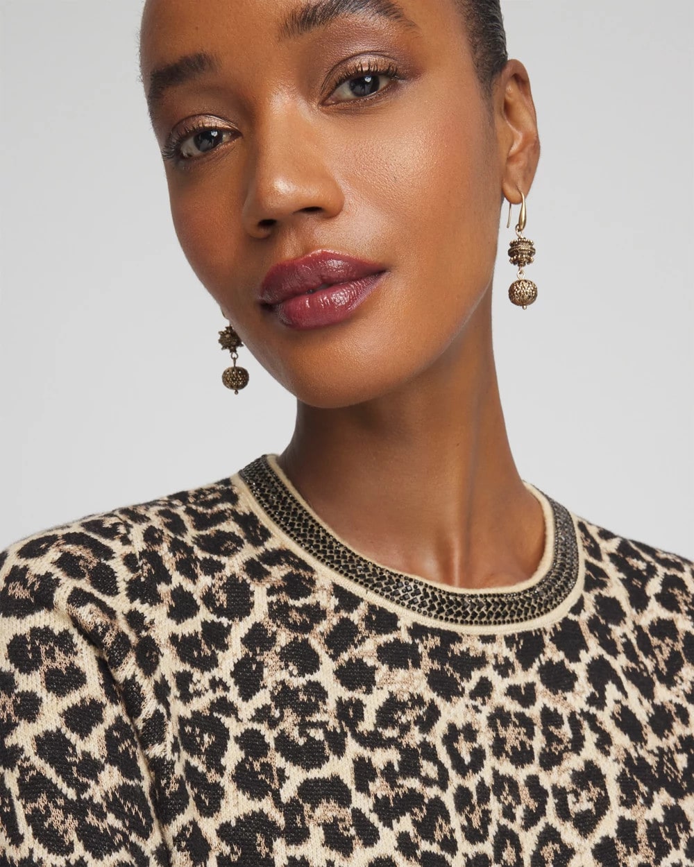 Embellished Crewneck Animal-Print Sweater - Chico's
