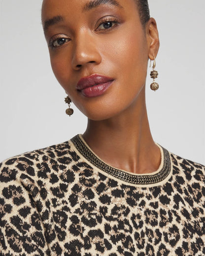 Embellished Crewneck Animal-Print Sweater - Chico's