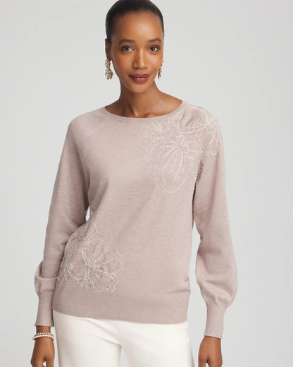 Embroidered Pull-Over Boatneck Sweater - Chico's