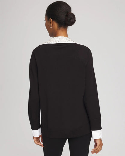 Embellished Layered Collar Shirt Sweater - Chico's